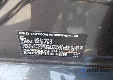 2014 BMW 328I xDrive z USA, uszkodzony, nr VIN WBA3B5C53EP543978